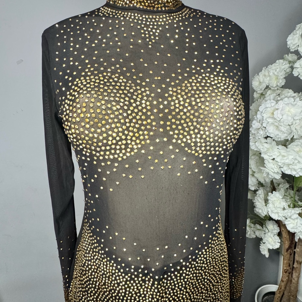 SHEIN Black and Gold Studded High Low Dress